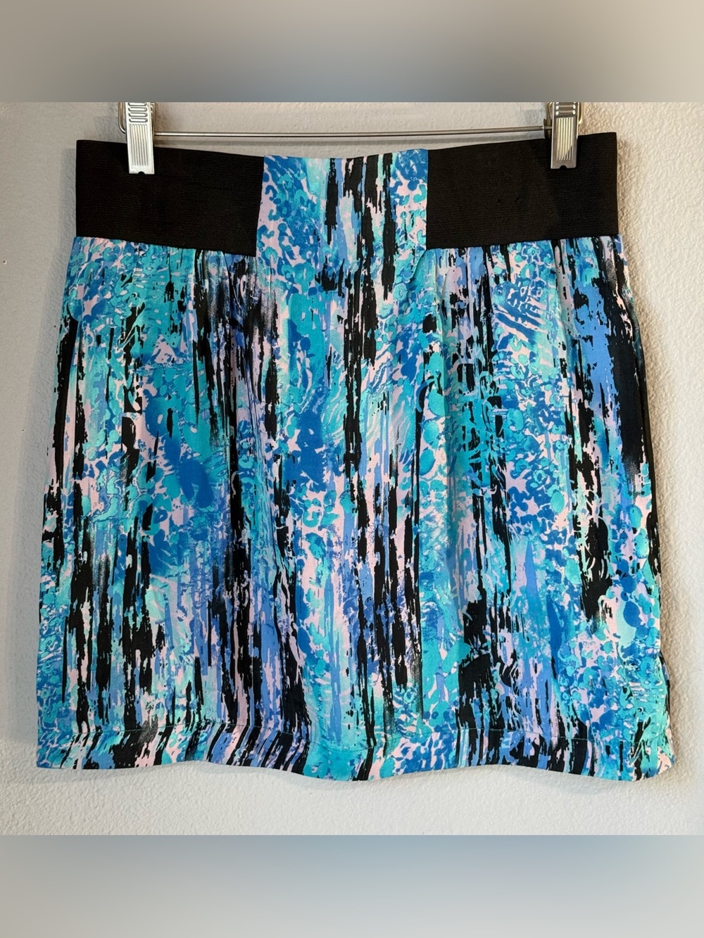 Gibson Abstract Blue Multi-Print Women’s Mini Skirt Size XS Stretch Waistband